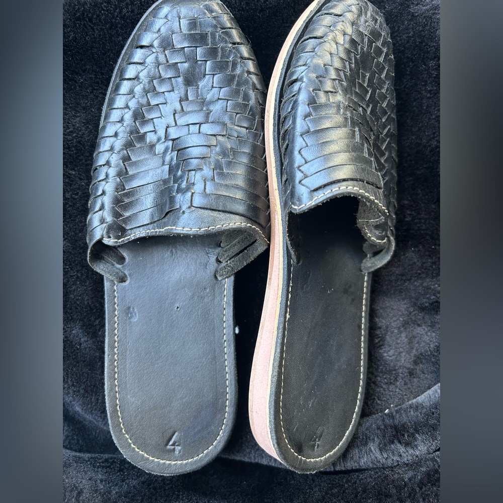 Black Woven Leather Women's Shoes